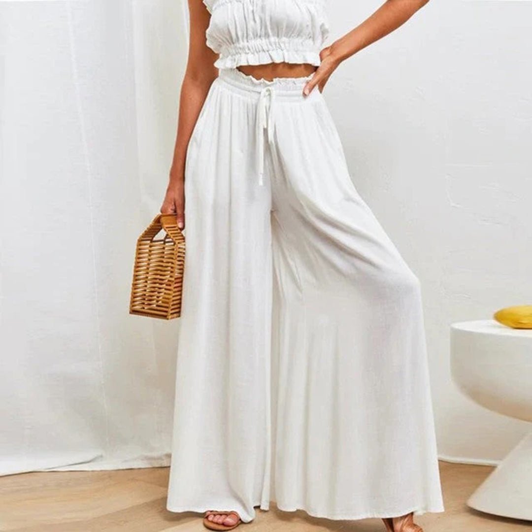 Clementine | Women's High Waisted Wide Leg Palazzo Pants - White - Image 1