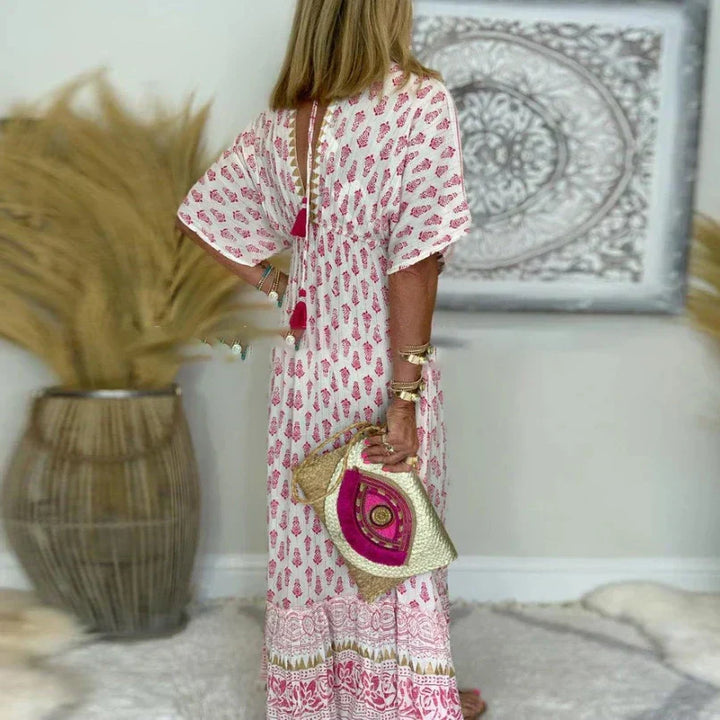 Clementine | Women's Printed Short Sleeve Maxi Dress - Pink - Image 3