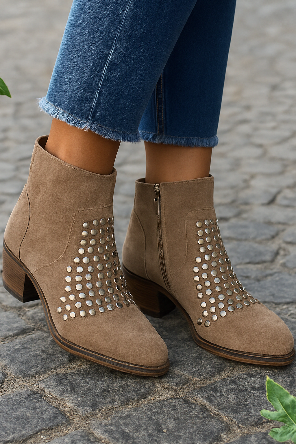 Clementine | Women's Studded Ankle Boots - Beige - Image 2