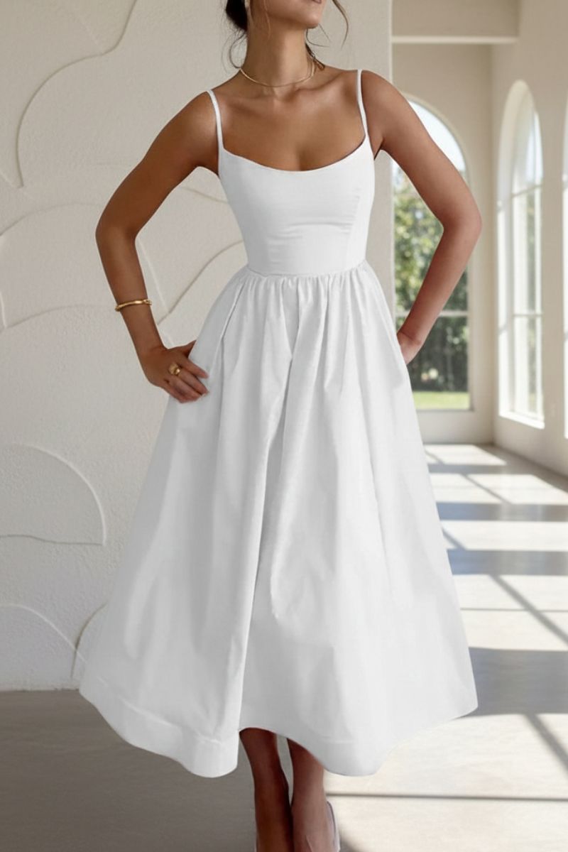 Cleo | Women's Scoop Neck Fit and Flare Midi Dress - White - Image 2