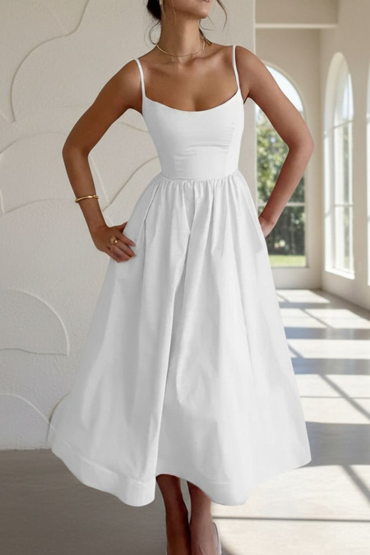 Cleo | Women's Scoop Neck Fit and Flare Midi Dress - White - Image 2