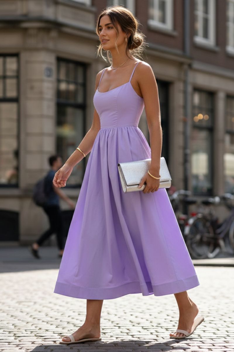 Cleo | Women's Scoop Neck Fit and Flare Midi Dress - White - Image 3