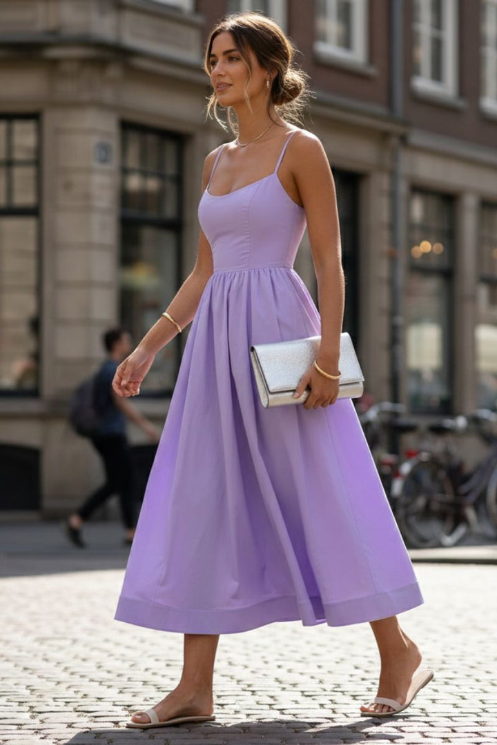 Cleo | Women's Scoop Neck Fit and Flare Midi Dress - White - Image 3
