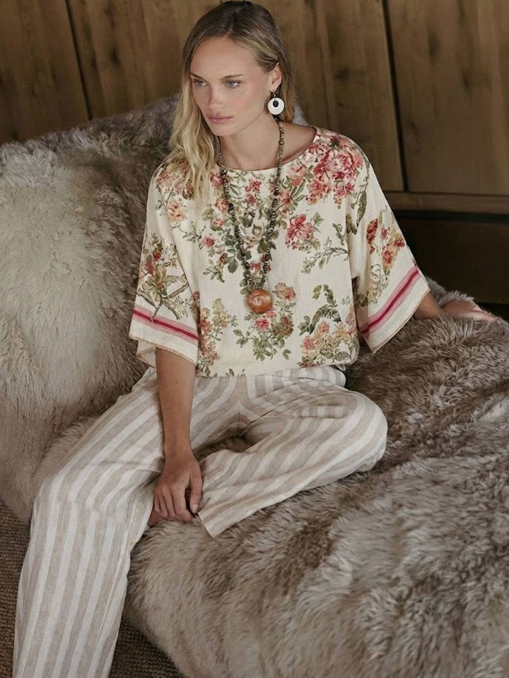 Paloma | Women's Casual Striped Wide-Leg Pants and Tee Two-Piece Set