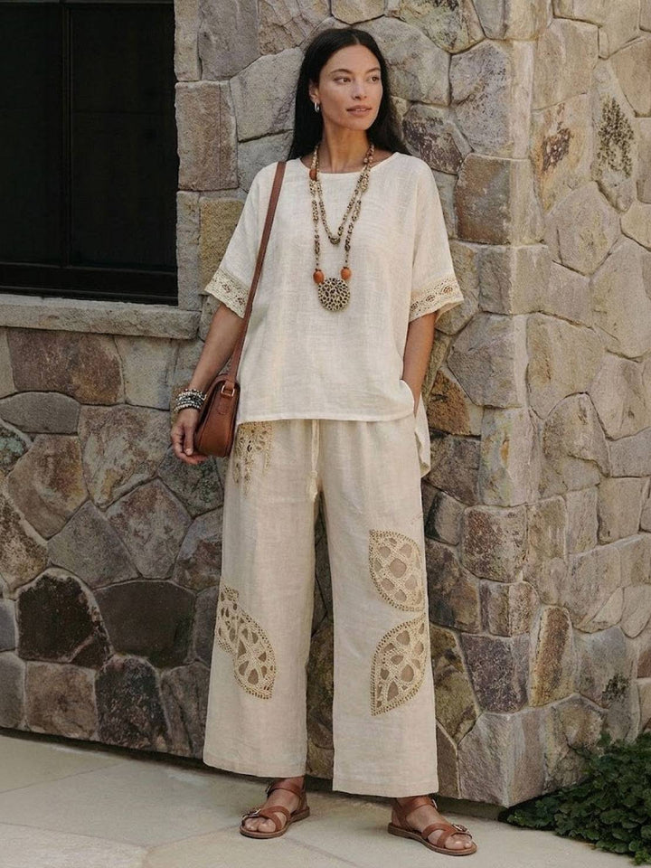 Paloma | Women's Casual Striped Wide-Leg Pants and Tee Two-Piece Set