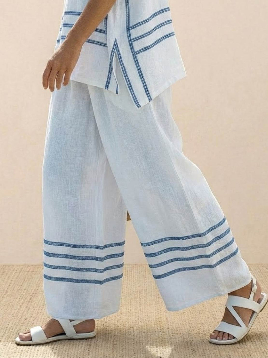 Paloma | Women's Casual Striped Wide-Leg Pants and Tee Two-Piece Set
