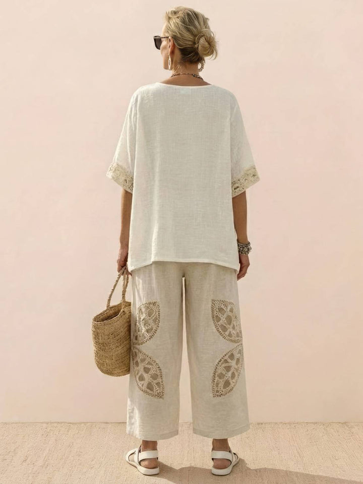 Paloma | Women's Casual Striped Wide-Leg Pants and Tee Two-Piece Set