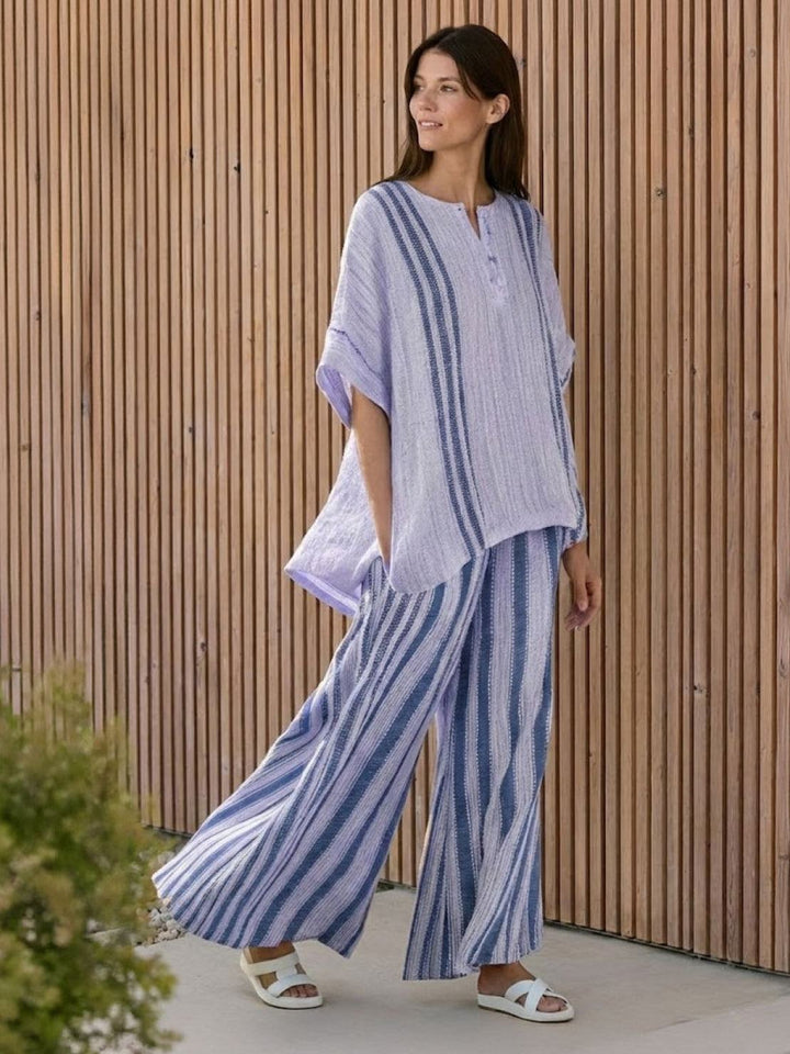 Paloma | Women's Casual Striped Wide-Leg Pants and Tee Two-Piece Set