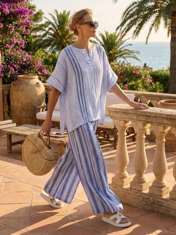 Paloma | Women's Casual Striped Wide-Leg Pants and Tee Two-Piece Set