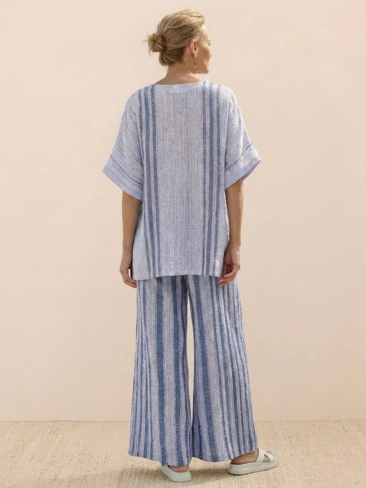 Paloma | Women's Casual Striped Wide-Leg Pants and Tee Two-Piece Set