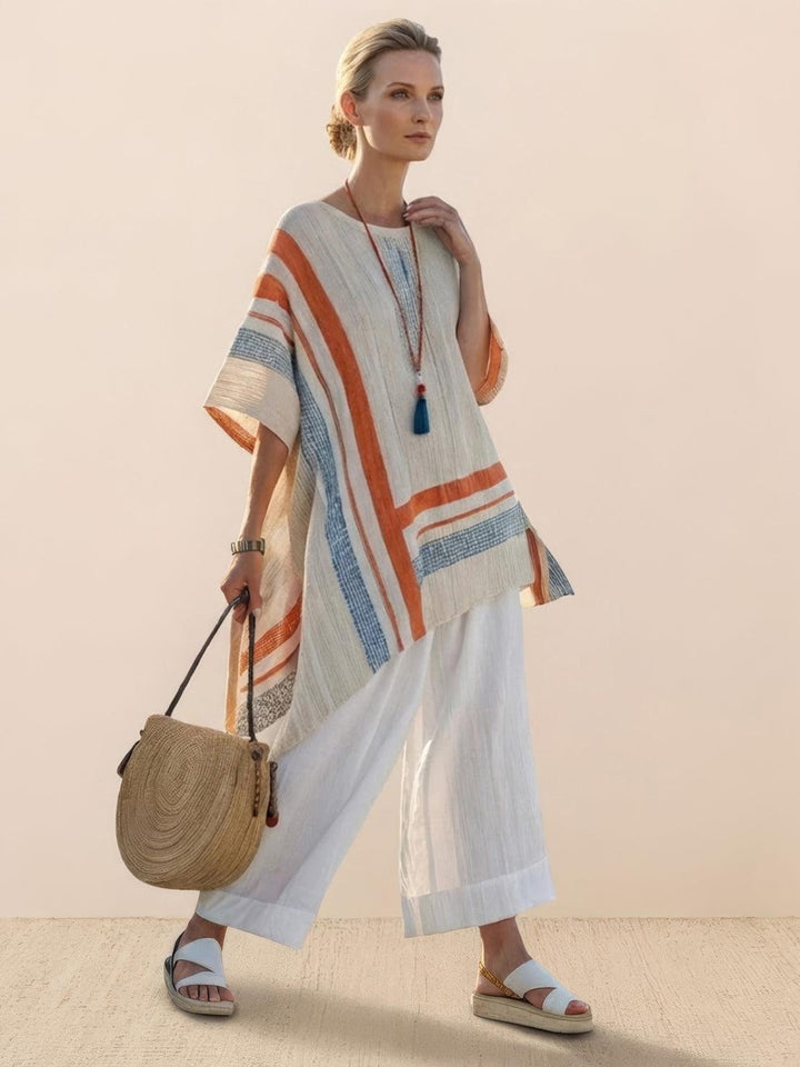 Paloma | Women's Casual Striped Wide-Leg Pants and Tee Two-Piece Set