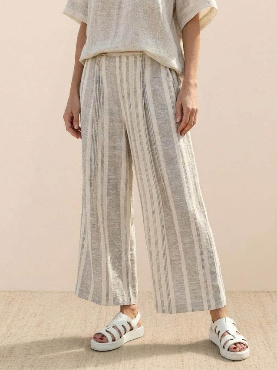 Paloma | Women's Casual Striped Wide-Leg Pants and Tee Two-Piece Set