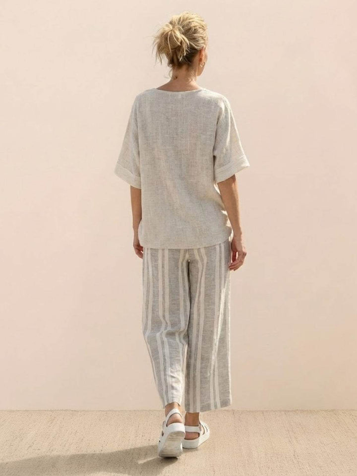 Paloma | Women's Casual Striped Wide-Leg Pants and Tee Two-Piece Set