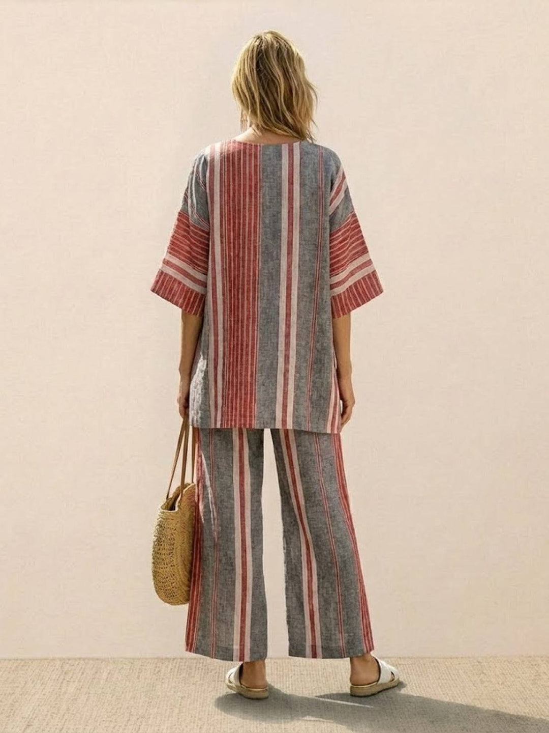 Paloma | Women's Casual Striped Wide-Leg Pants and Tee Two-Piece Set
