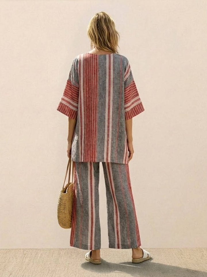 Paloma | Women's Casual Striped Wide-Leg Pants and Tee Two-Piece Set