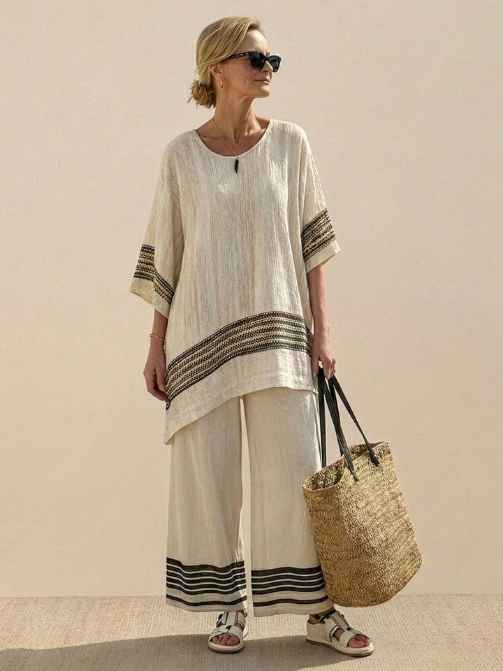 Paloma | Women's Casual Striped Wide-Leg Pants and Tee Two-Piece Set