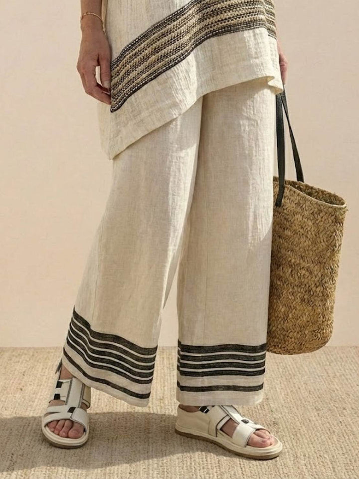 Paloma | Women's Casual Striped Wide-Leg Pants and Tee Two-Piece Set