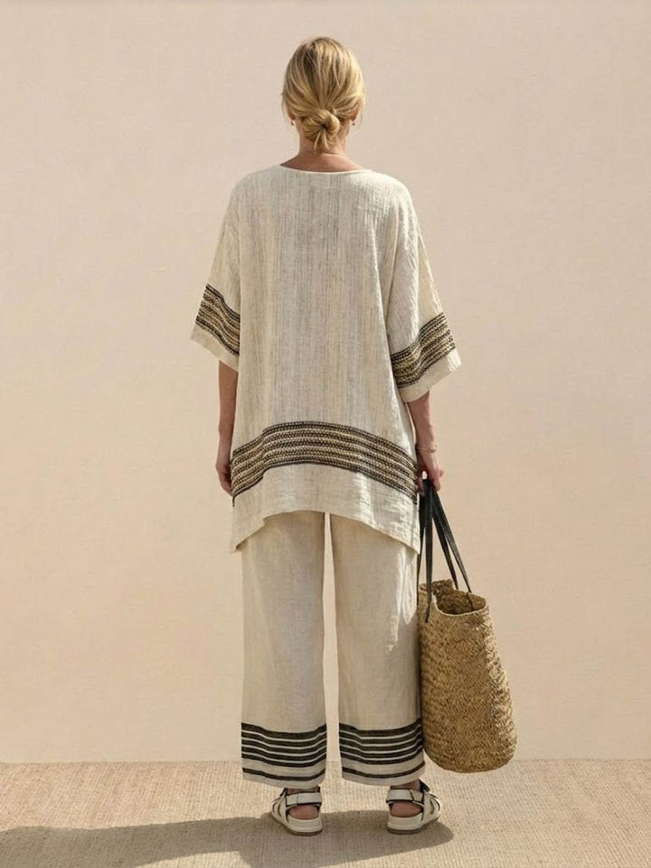 Paloma | Women's Casual Striped Wide-Leg Pants and Tee Two-Piece Set
