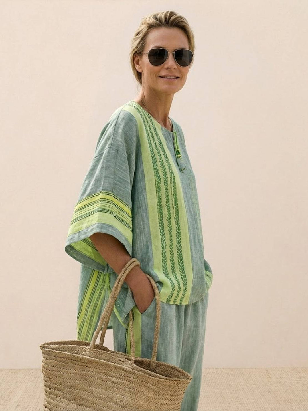 Paloma | Women's Casual Striped Wide-Leg Pants and Tee Two-Piece Set