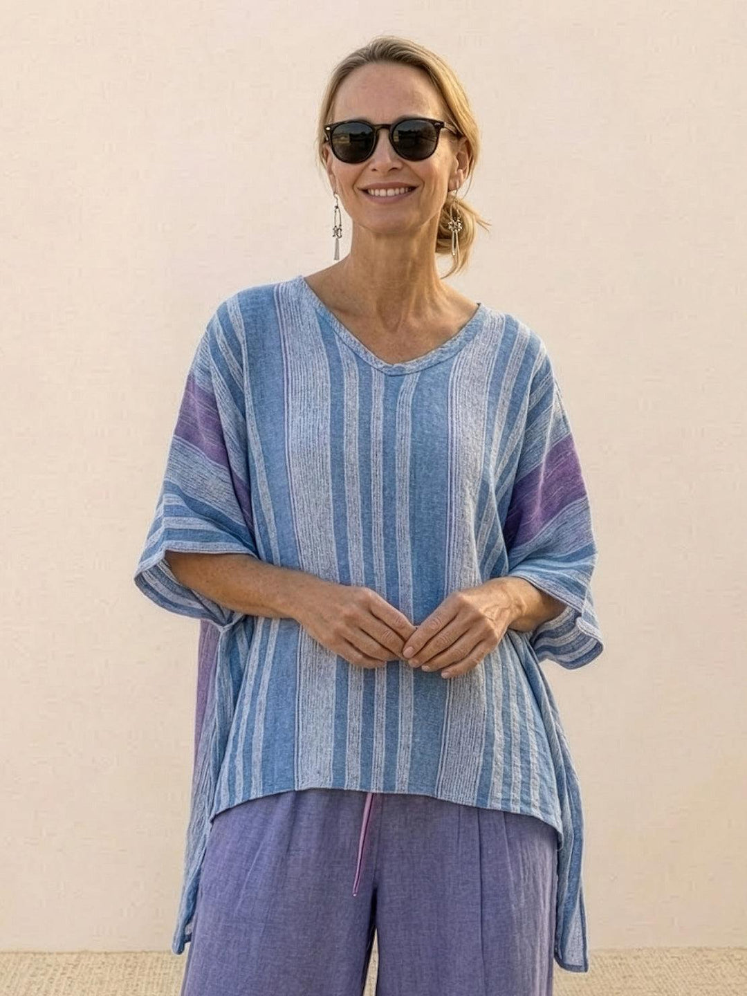 Paloma | Women's Casual Striped Wide-Leg Pants and Tee Two-Piece Set