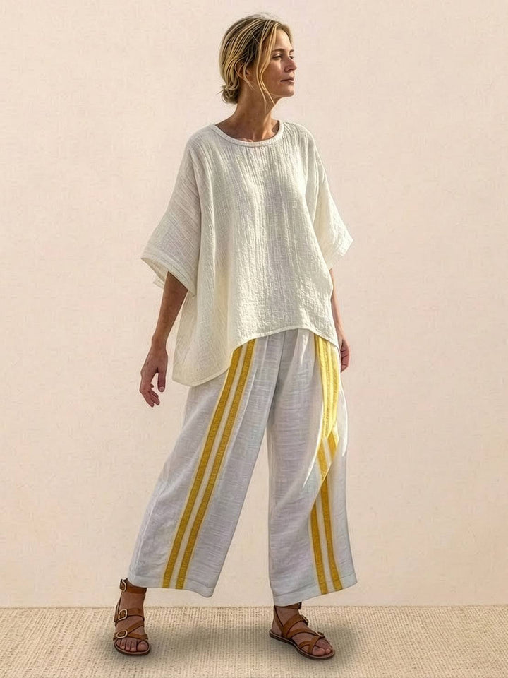 Paloma | Women's Casual Striped Wide-Leg Pants and Tee Two-Piece Set