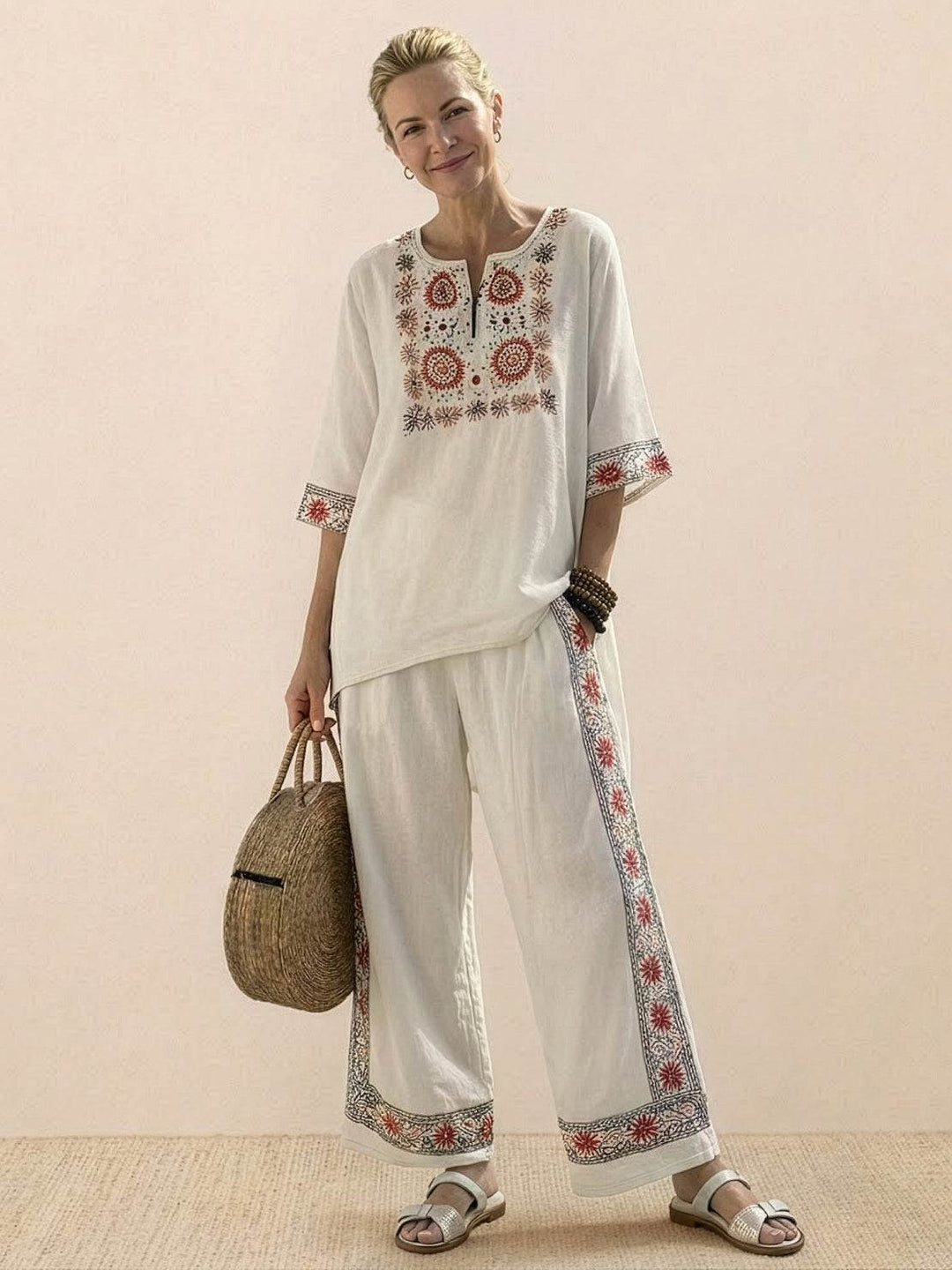 Paloma | Women's Casual Striped Wide-Leg Pants and Tee Two-Piece Set