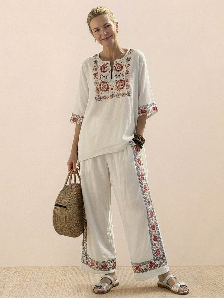 Paloma | Women's Casual Striped Wide-Leg Pants and Tee Two-Piece Set