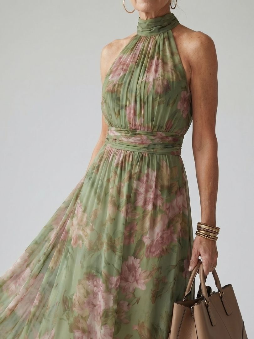 Colette | Women's Floral Halter Midi Dress - Floral - Image 2