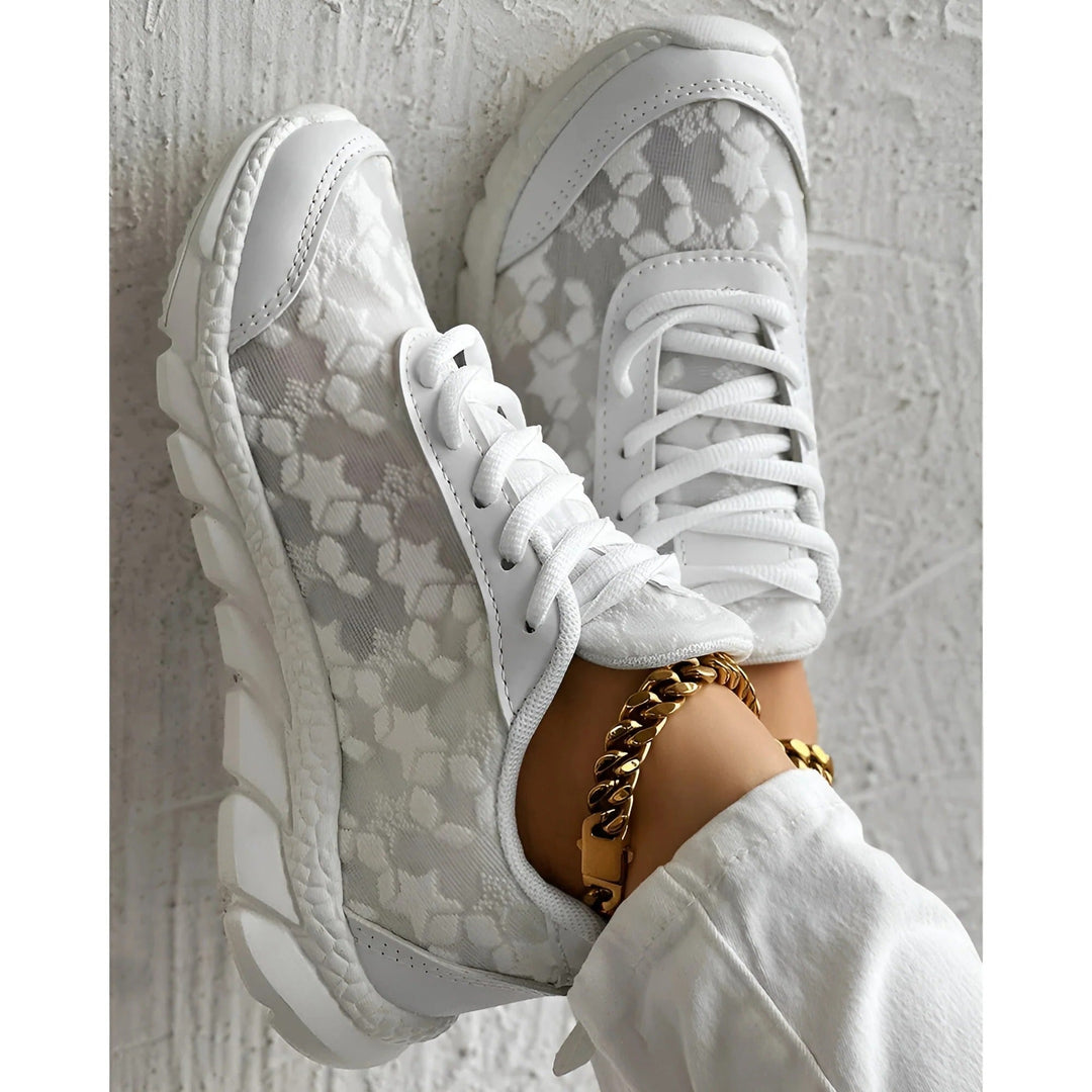 Cora | Women's White Platform Textured Sneakers - White - Image 3