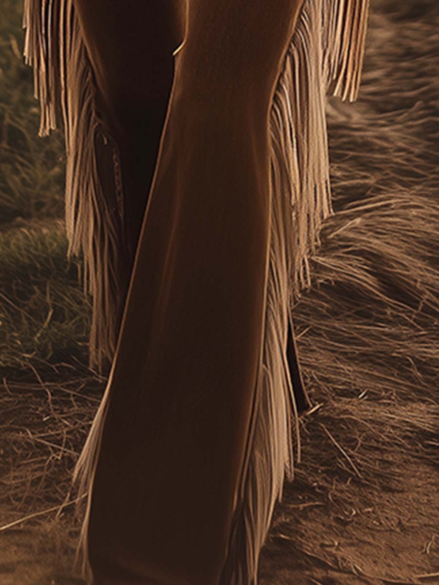 Cordelia

Wait, | Women's Fringe Flare Western Jeans - Brown - Image 3
