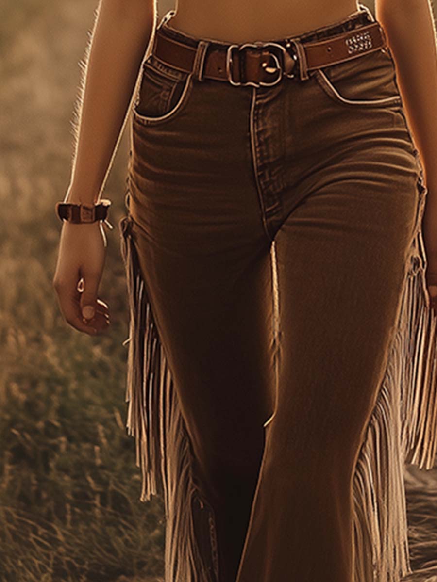 Cordelia

Wait, | Women's Fringe Flare Western Jeans - Brown - Image 4