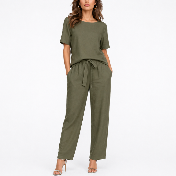 Cordelia

Wait, | Women's Short Sleeve Two Piece Lounge Set - Khaki - Image 1