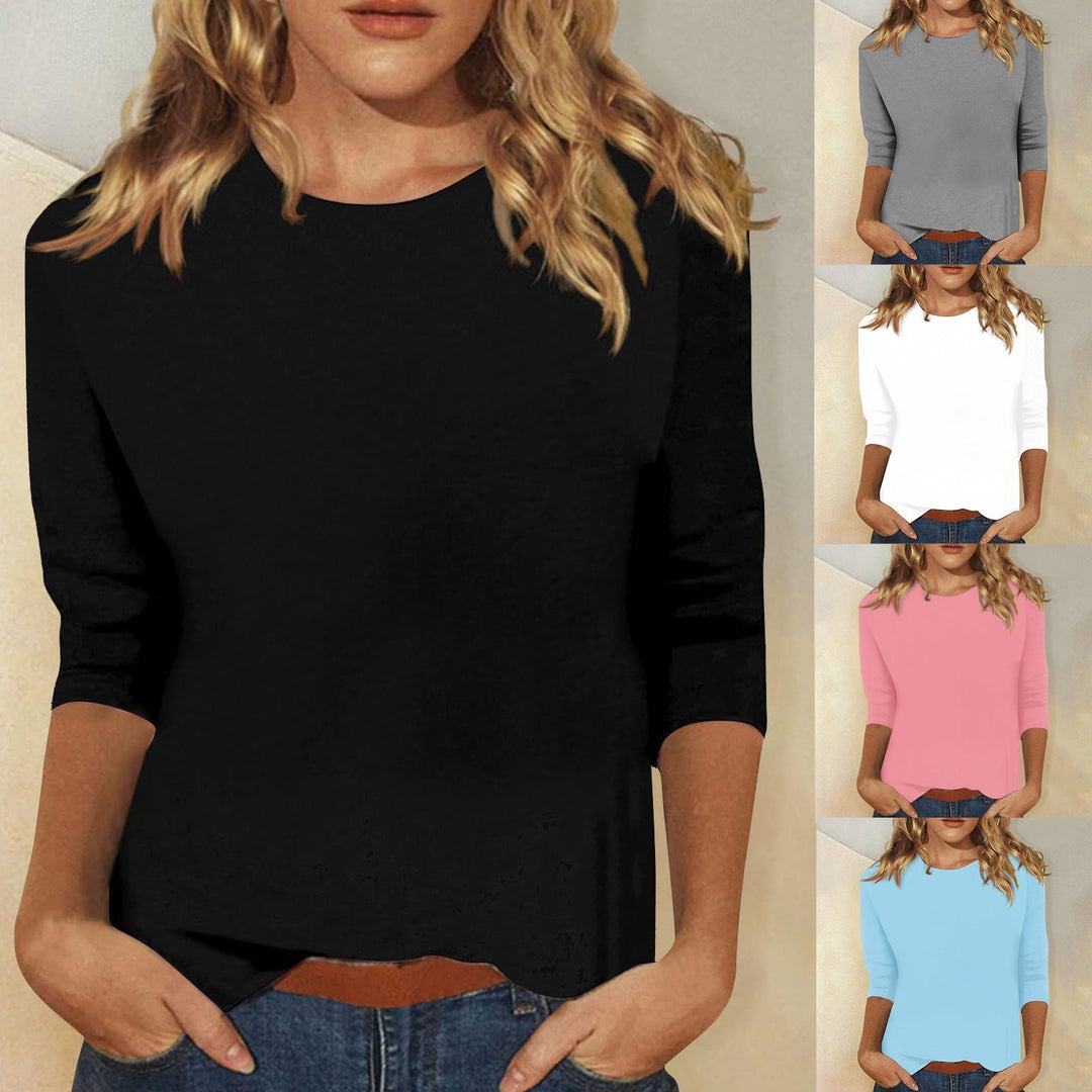 Corinna | Women's Crew Neck 3/4 Sleeve Solid Top - Image 1