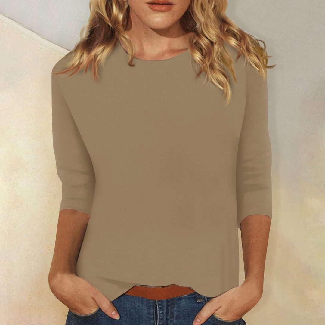 Corinna | Women's Crew Neck 3/4 Sleeve Solid Top - Image 3
