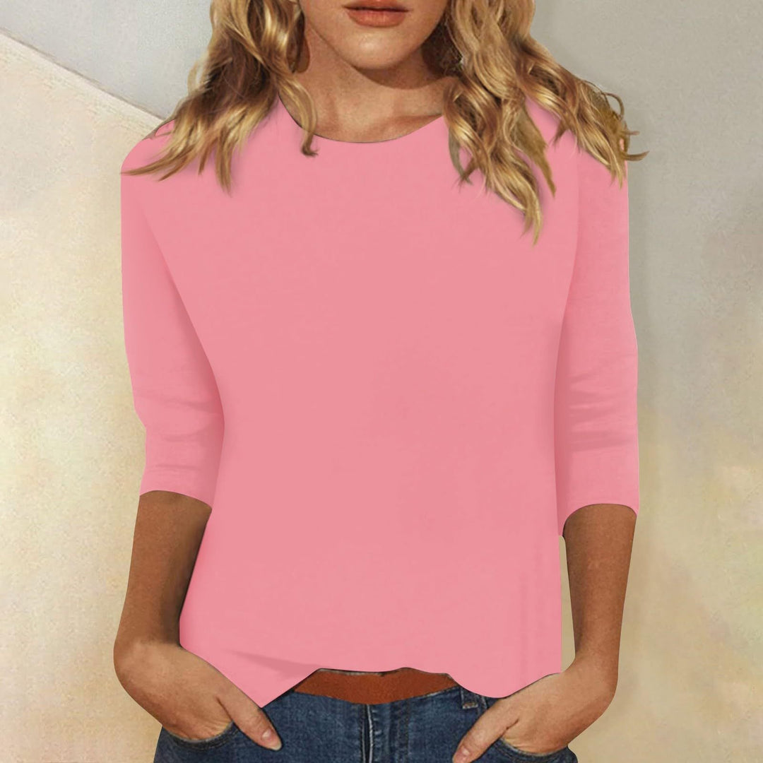Corinna | Women's Crew Neck 3/4 Sleeve Solid Top - Image 4