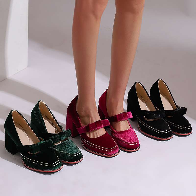 Corinna | Women's Mary Jane Block Heel Bow Pump - Burgundy - Image 11