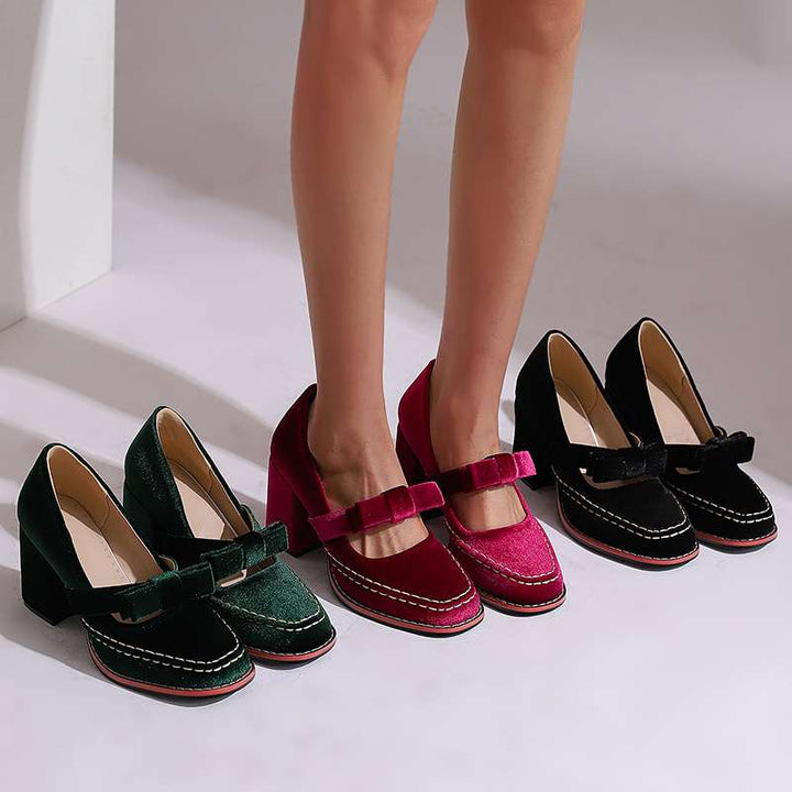 Corinna | Women's Mary Jane Block Heel Bow Pump - Burgundy - Image 11