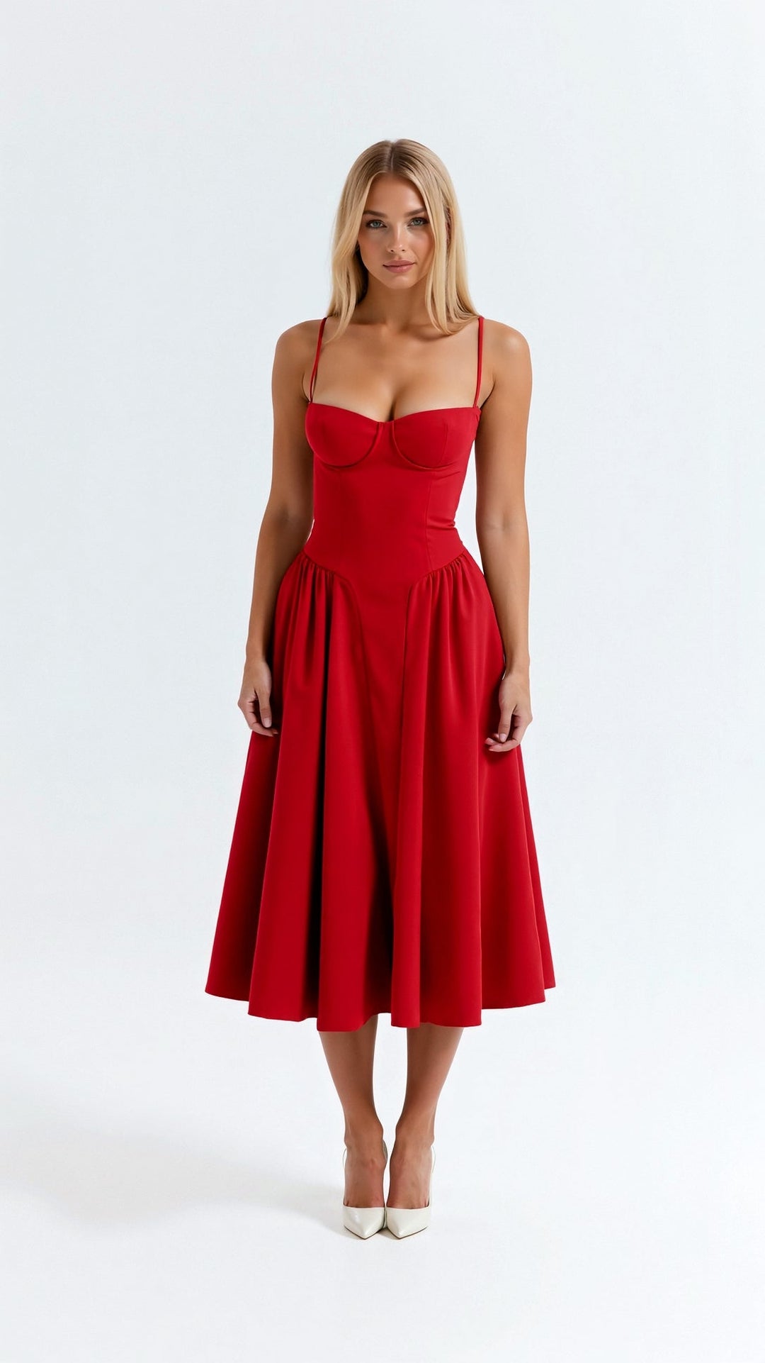 Corinne | Women's Floral Sweetheart Corset Midi Dress - Floral - Image 12