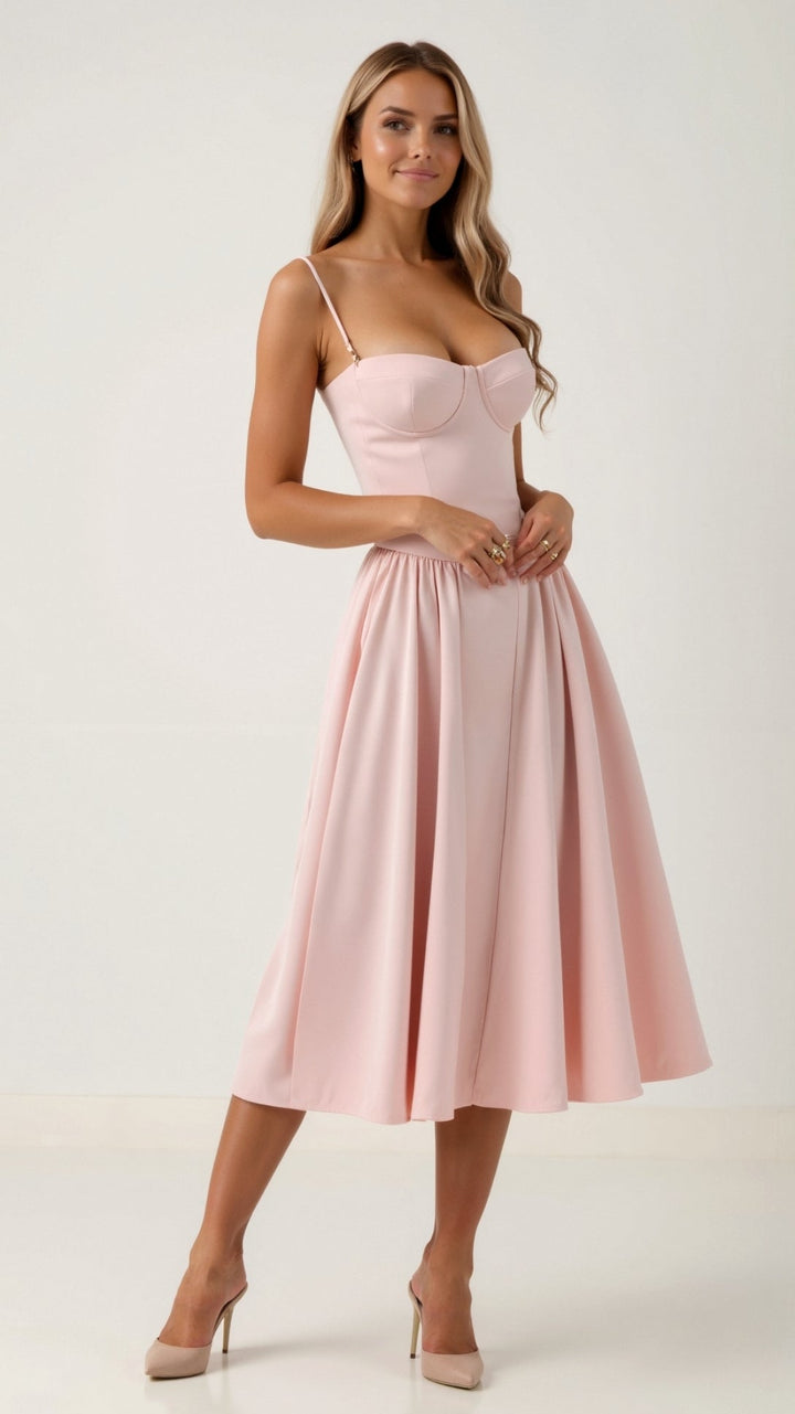 Corinne | Women's Floral Sweetheart Corset Midi Dress - Floral - Image 13