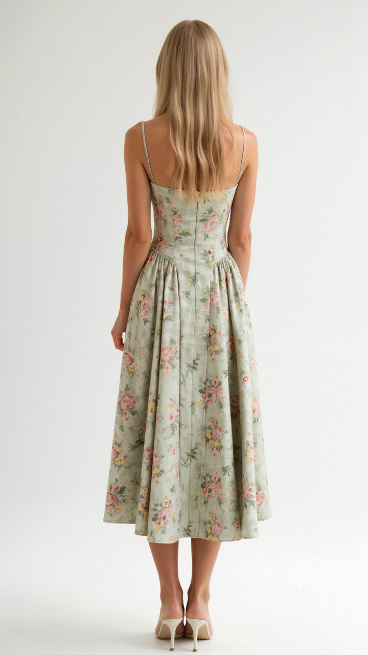 Corinne | Women's Floral Sweetheart Corset Midi Dress - Floral - Image 2