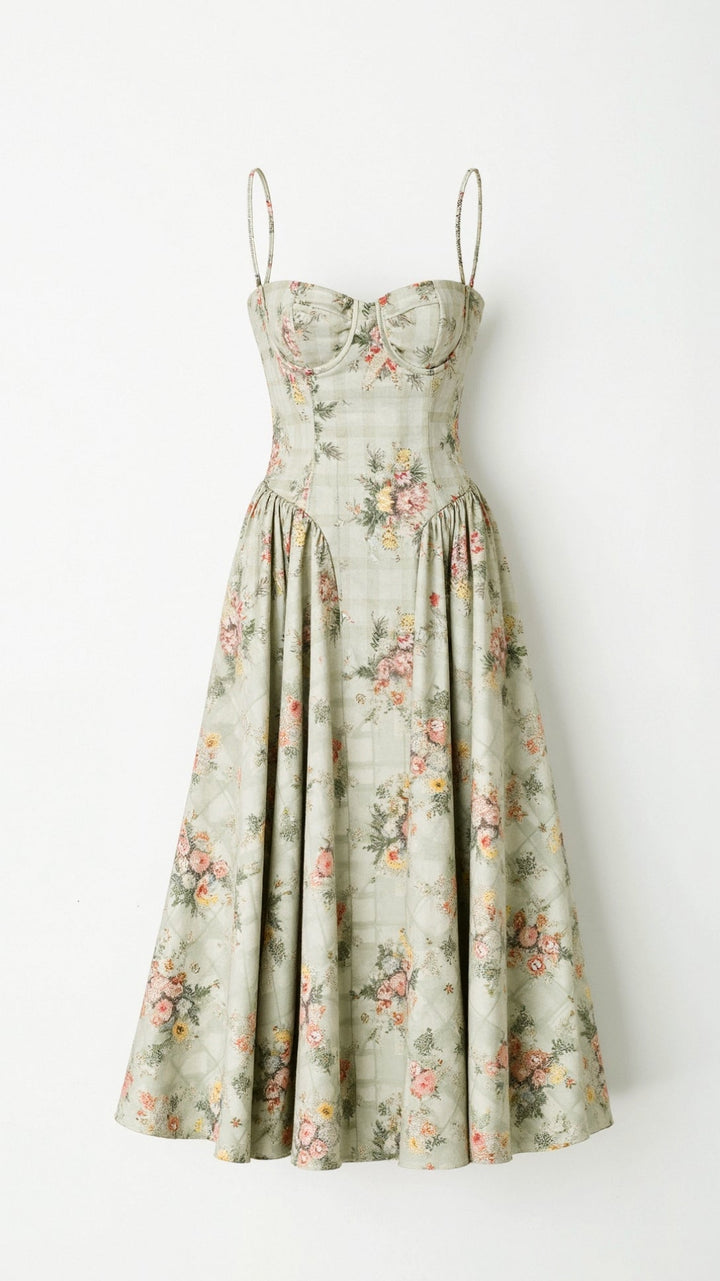 Corinne | Women's Floral Sweetheart Corset Midi Dress - Floral - Image 3