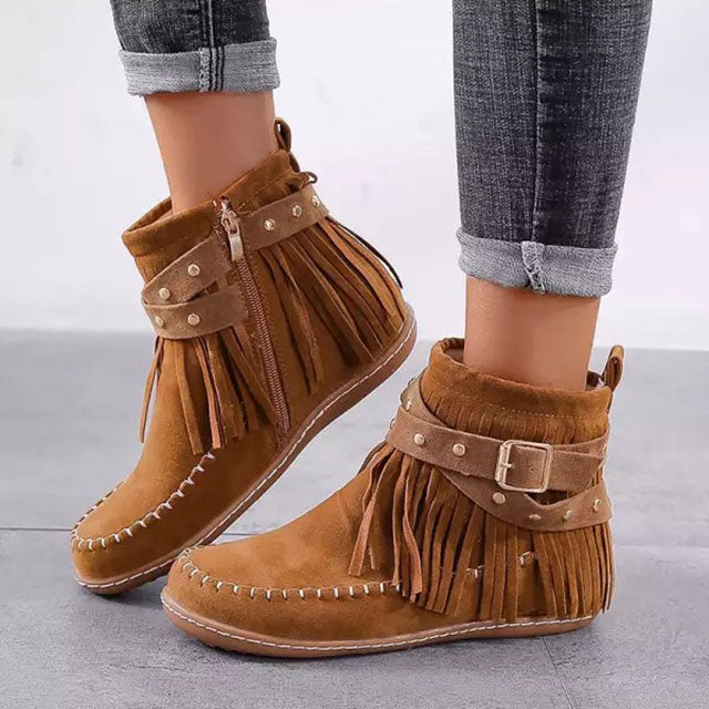 Cynthia | Women's Fringe Ankle Boot - Brown - Image 1
