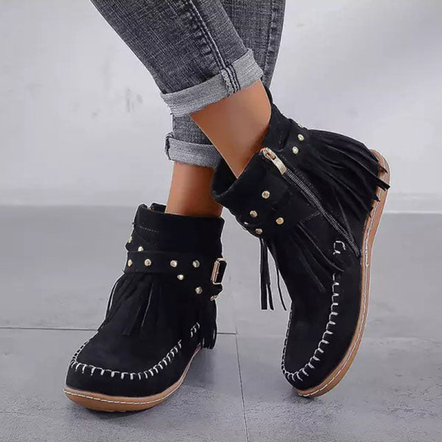 Cynthia | Women's Fringe Ankle Boot - Brown - Image 2