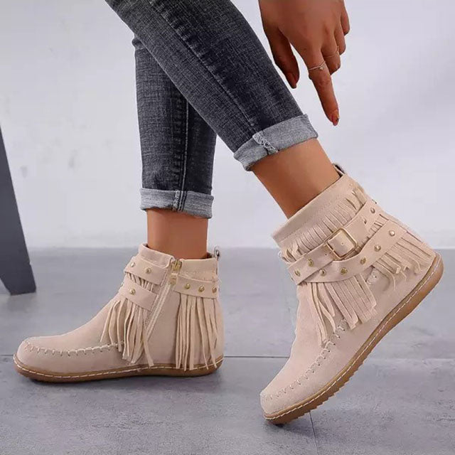 Cynthia | Women's Fringe Ankle Boot - Brown - Image 3