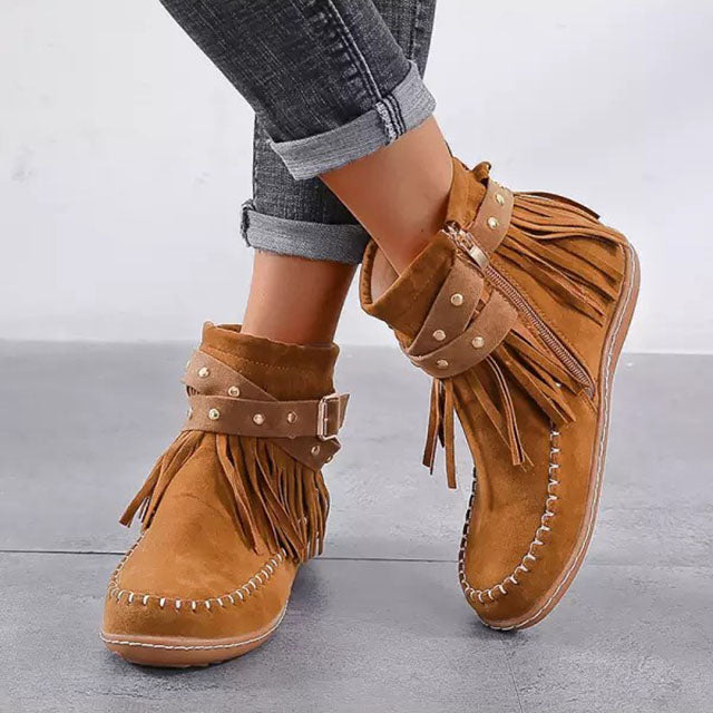 Cynthia | Women's Fringe Ankle Boot - Brown - Image 4
