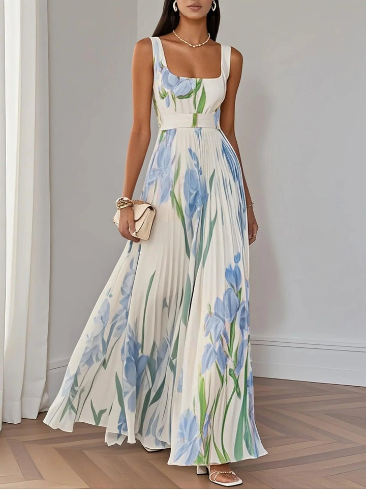 Ellie™ | White Pleated Floral Maxi Dress
