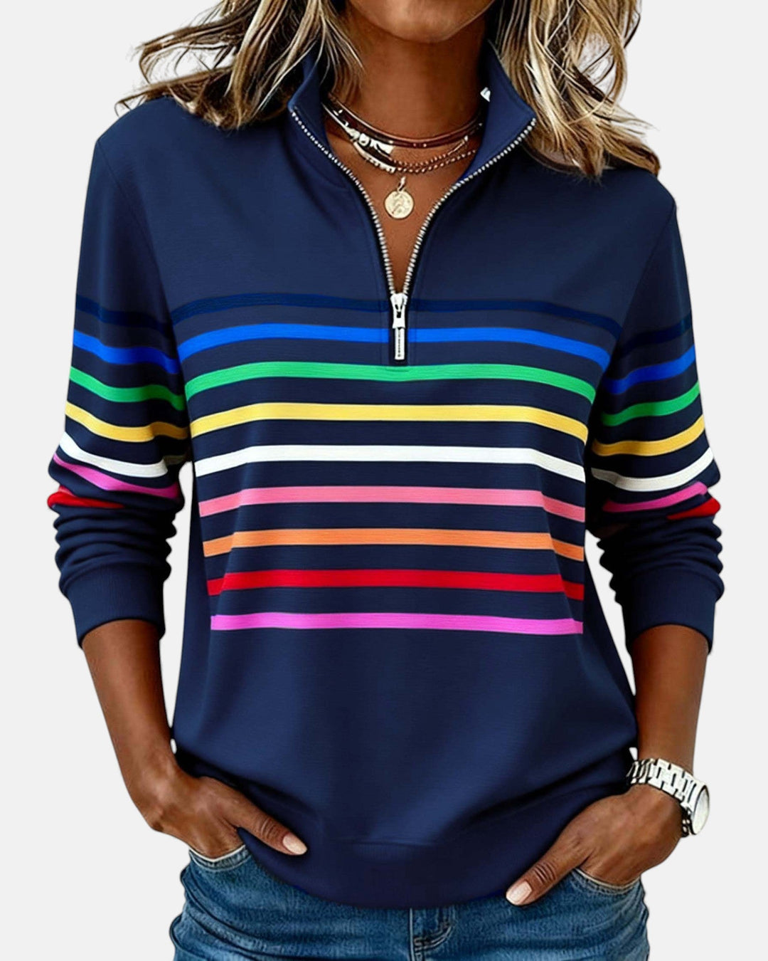 Iris™ | Rainbow Striped Zip Sweatshirt