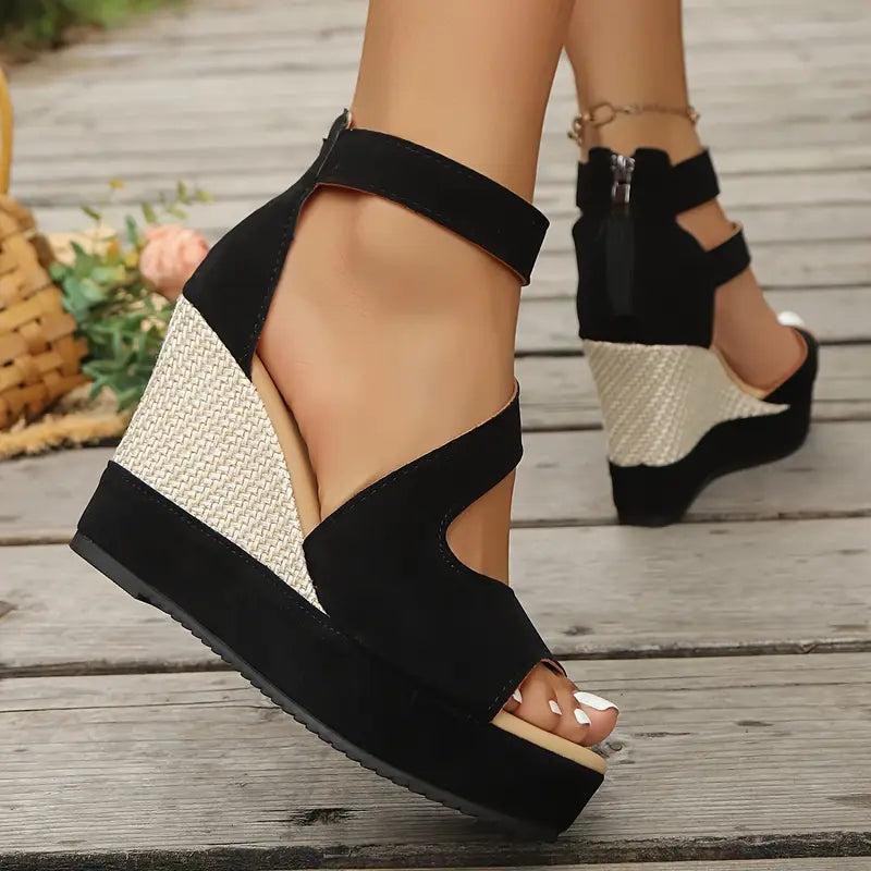 Dahlia | Women's Platform Wedge Sandals - Black - Image 4