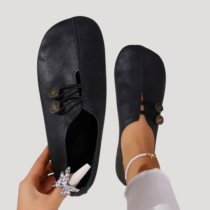 Daphne | Women's Button Strap Slip-On Flats - Black - Image 1