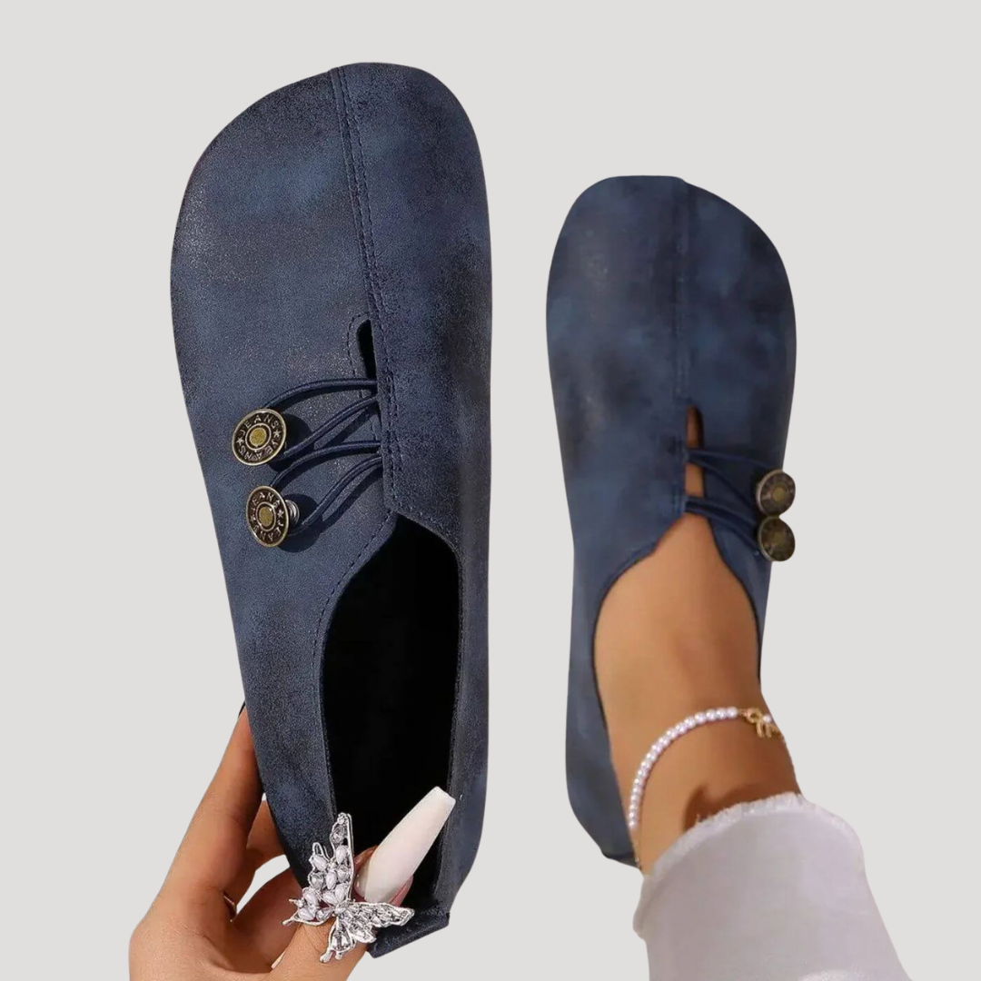 Daphne | Women's Button Strap Slip-On Flats - Black - Image 3